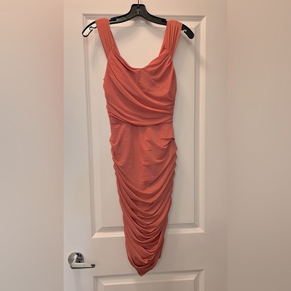 NWT EXPRESS Ruched Sweartheart Neck Mini Dress-Coral - Picture 2 of 6
